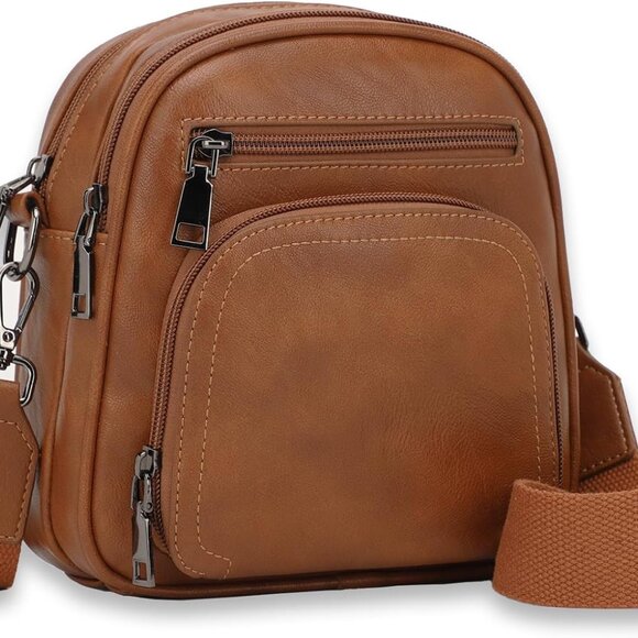 Women Crossbody Bag Faux Leather Small Multi Pockets Slim Purse Shoulder - Picture 1 of 7